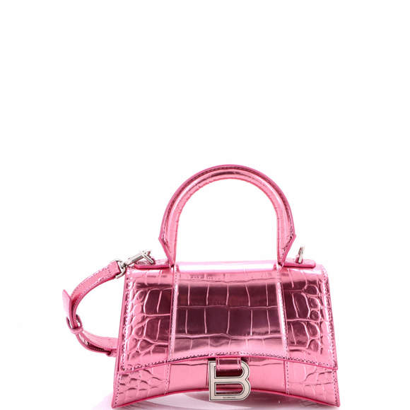 Balenciaga XS Hourglass Top Handle Bag Crocodile Embossed Leather - Picture 1 of 5